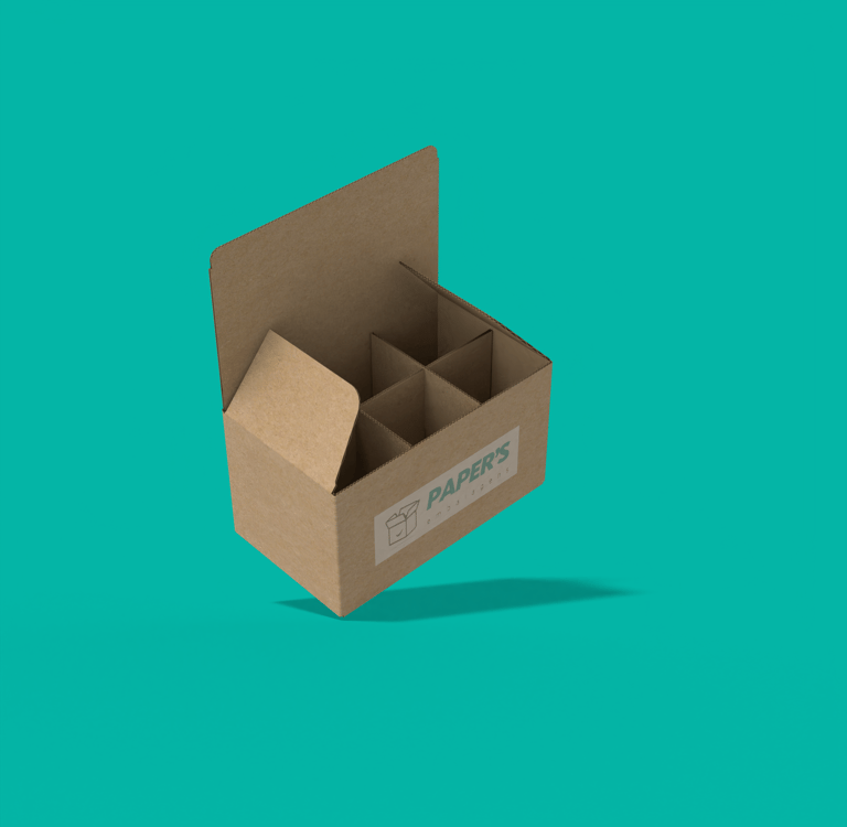 Caixa kraft aberta com divisórias internas Papers Embalagens